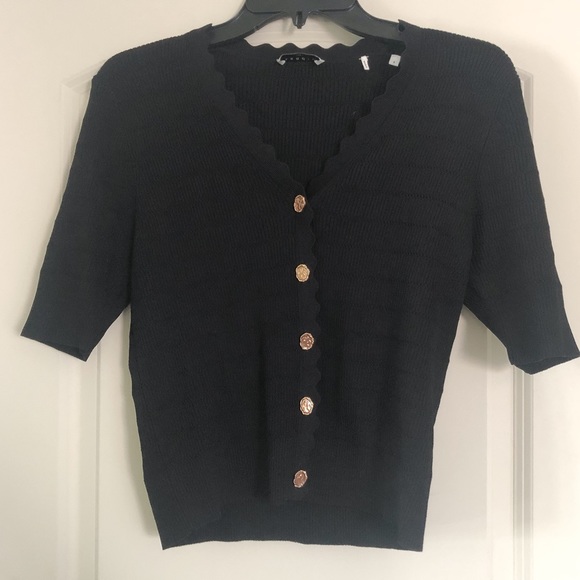SANDRO CECIL BLACK SCALLOPED TRIM CARDIGAN - Picture 6 of 16